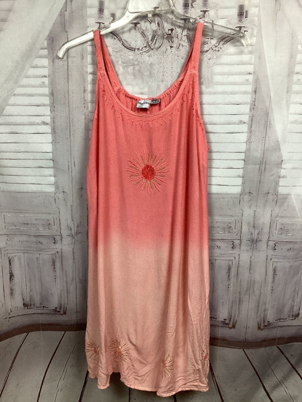 Raya Sun Sunset Ombre Embroidered Midi Slip Dress 2X